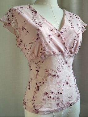 Coquette Fairycore Summer Mesh Blouse Sheer Festival Pink Floral Surplice S boho